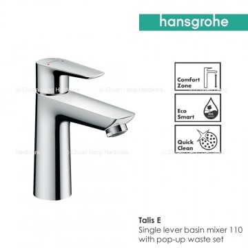 Hansgrohe Talis E Single lever basin mixer 110 with pop-up waste set, 1/2" nut, 2 Ticks