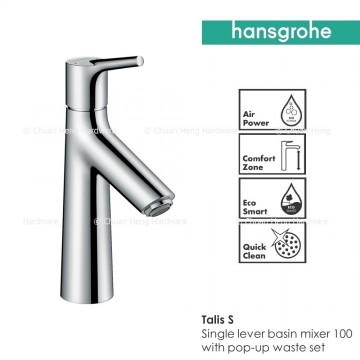 Hansgrohe Talis S Single lever Basin mixer 100 with pop-up waste set, 1/2" nut, 2 Ticks