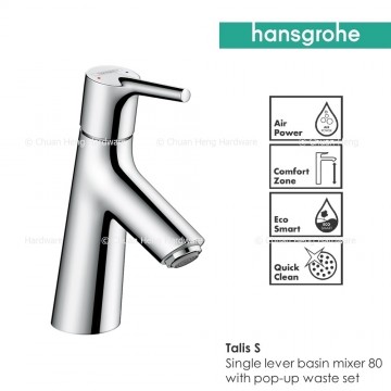 Hansgrohe Talis S Single lever Basin mixer 80 with pop-up waste set, 1/2" nut, 2 Ticks