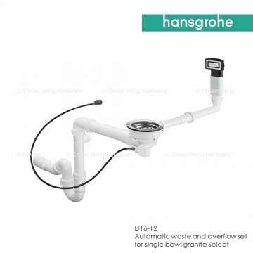 Hansgrohe 43947000 Automatic waste and overflow set for single bowl for granite Select unit