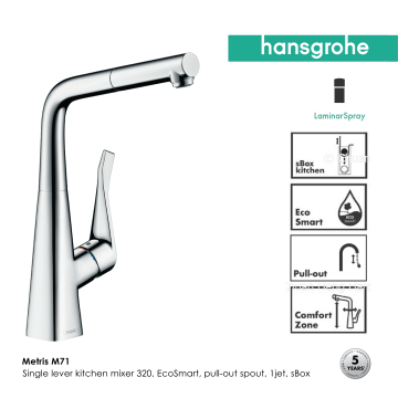 Hansgrohe Metris M71 Single lever kitchen mixer 320 with pull-out spout (sBox)