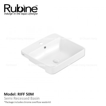Rubine RIFF 50M Semi-Recessed Basin with Mixer Hole (Glossy White)