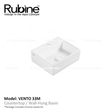 Rubine VENTO 33M Wall Hung Basin with Mixer Hole (Glossy White)
