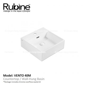 Rubine VENTO 40M Wall Hung Basin with Mixer Hole (Glossy White)