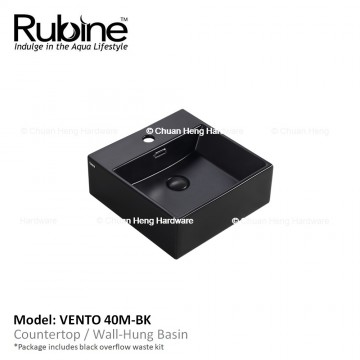 Rubine VENTO 40M Wall Hung Basin with Mixer Hole (Matt Black)