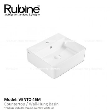 Rubine VENTO 46M Wall Hung Basin with Mixer Hole (Glossy White)