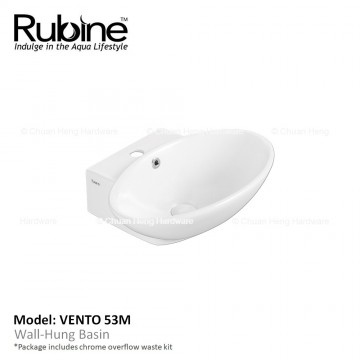 Rubine VENTO 53M Wall Hung Basin with Mixer Hole (Glossy White)