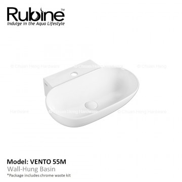 Rubine VENTO 55M Wall Hung Basin with Mixer Hole (Glossy White)