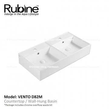 Rubine VENTO D82M Wall Hung Basin with Mixer Hole (Glossy White)