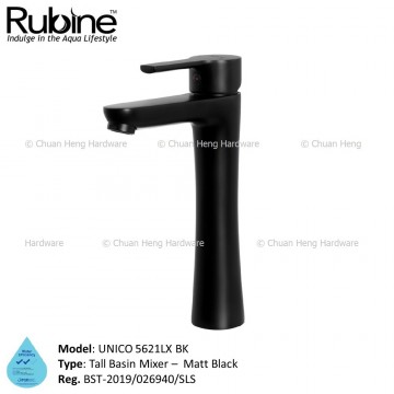 Rubine 5621LX-BK UNICO Series Tall Basin Mixer (Black)