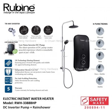 Rubine RWH-3388 Instant Heater c/w Rainshower Set (Black)