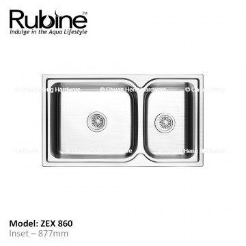 Rubine ZEX-860 One and Three-Quarter Bowls Stainless Steel Sink