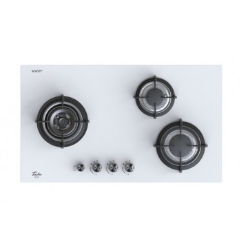 Turbo T883 GV-OW 3 Burner Glass Hob c/w safety valve (Optic White)